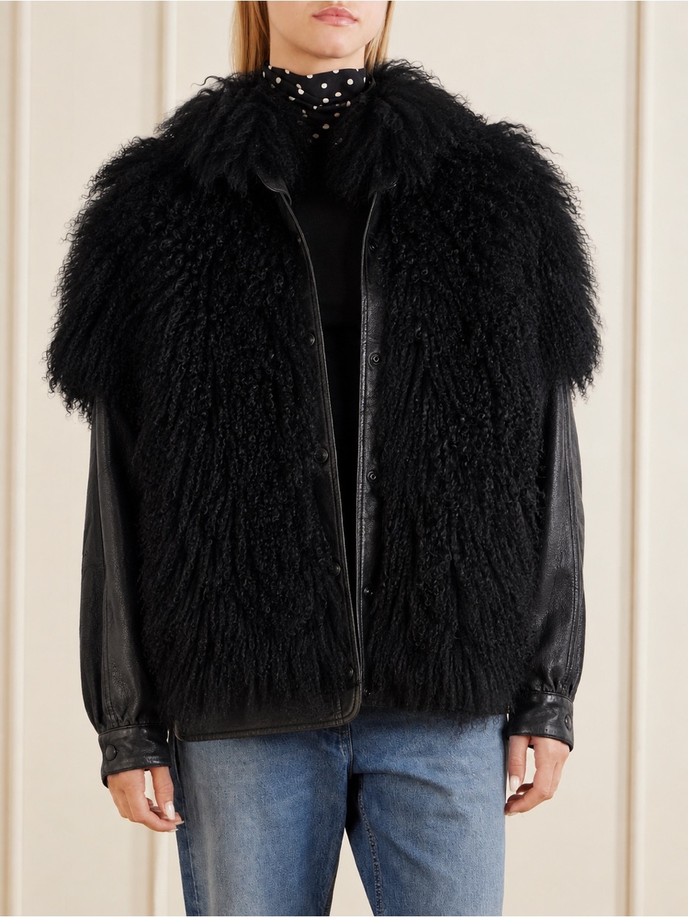 Vintage Tibetan Lamb Mongolian Fur Leather Convertible Jacket Vest XL